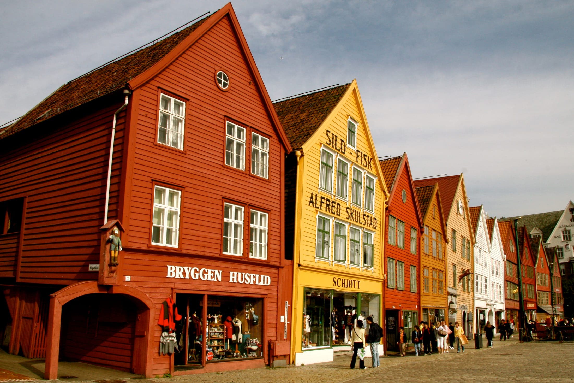 Colorful wooden Hanseatic wharf buildings of Bryggen, Bergen, Norway