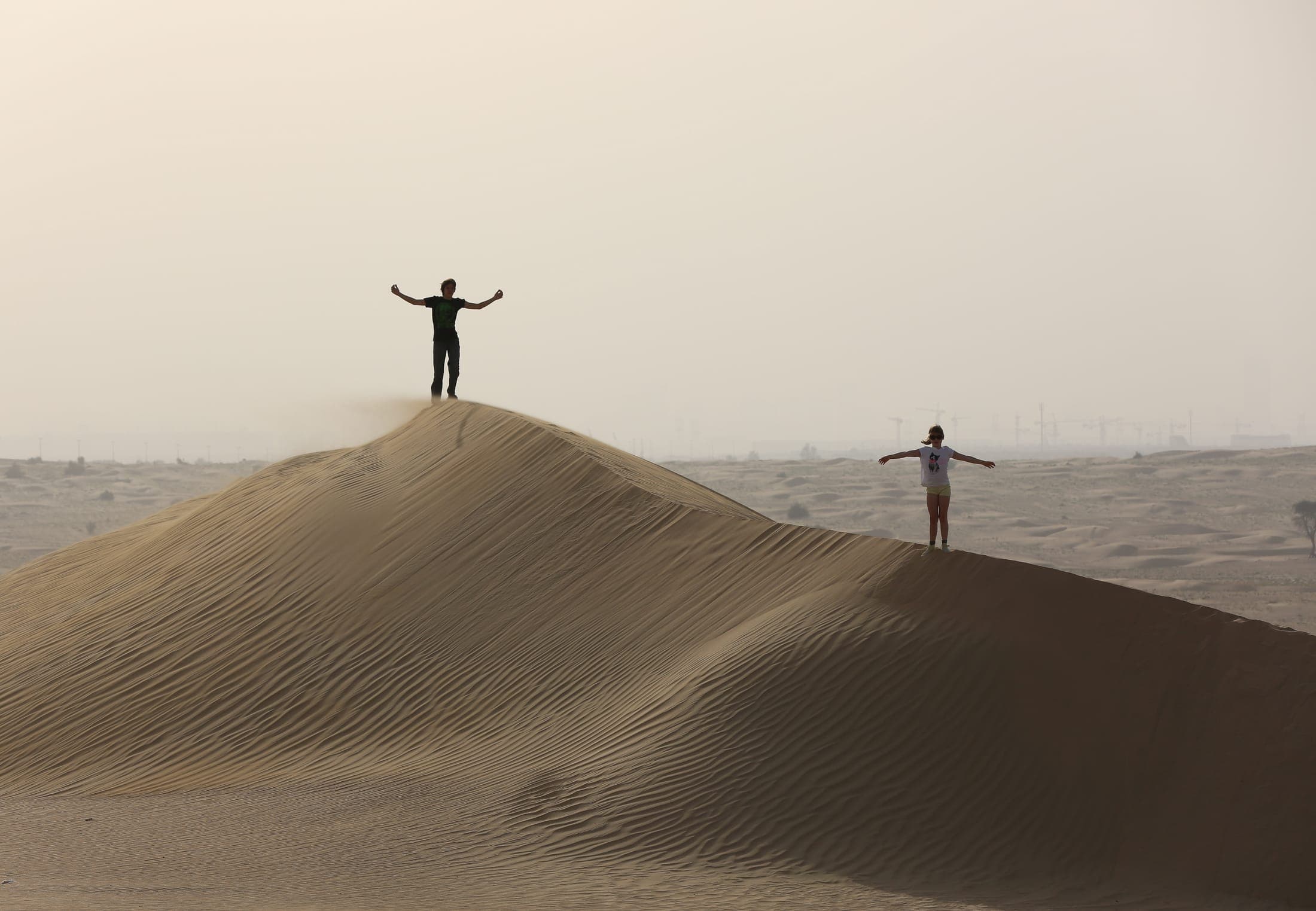 Golden sand dunes of the Al Qudra desert near Dubai under open sky